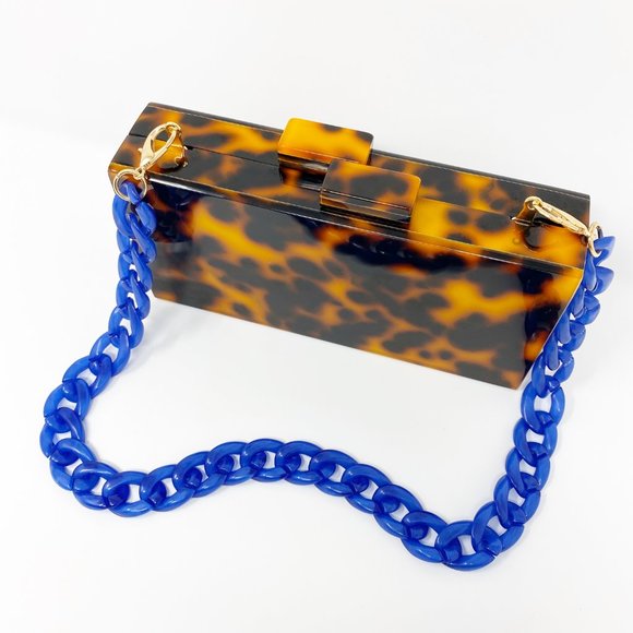 Chain Link Short Acrylic Purse Strap in Blue - Picture 6 of 7